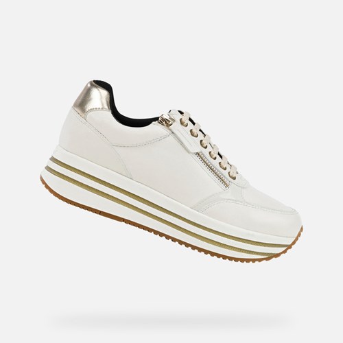 Geox Kency Sneakers Dame Hvide Lyseguld | 59276-GRDI