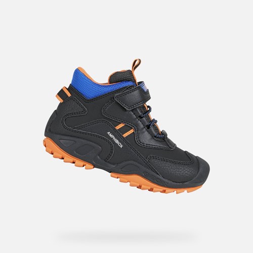 Geox New Savage Abx Sneakers Drenge Sort Orange | 50219-CIJV