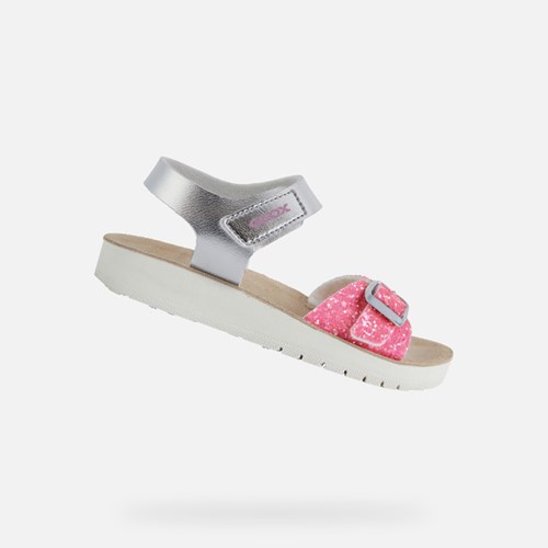 Geox Sandal Costarei Sandaler Pige Sølv Fuchsia | 79146-HZUJ