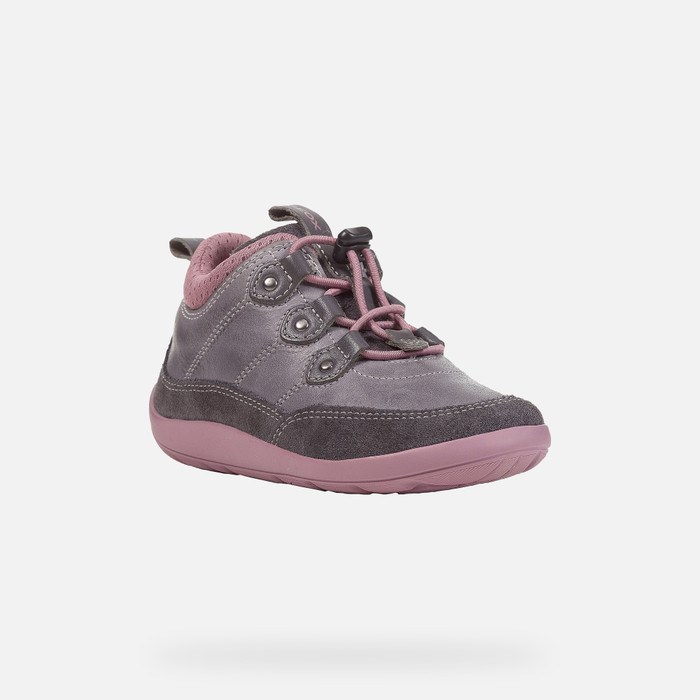 Geox Barefeel Sneakers Pige Mørkegrå Mørkelyserød | 12894-FZEU