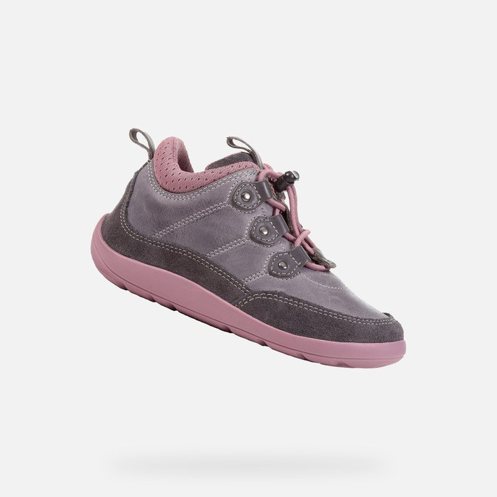 Geox Barefeel Sneakers Pige Mørkegrå Mørkelyserød | 12894-FZEU