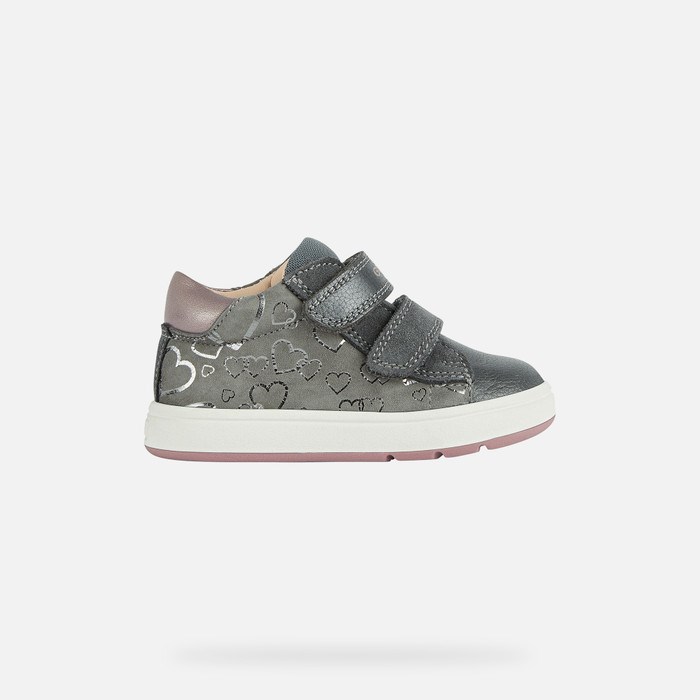 Geox Biglia Sneakers Baby Mørkegrå Mørkelyserød | 61395-OKJD