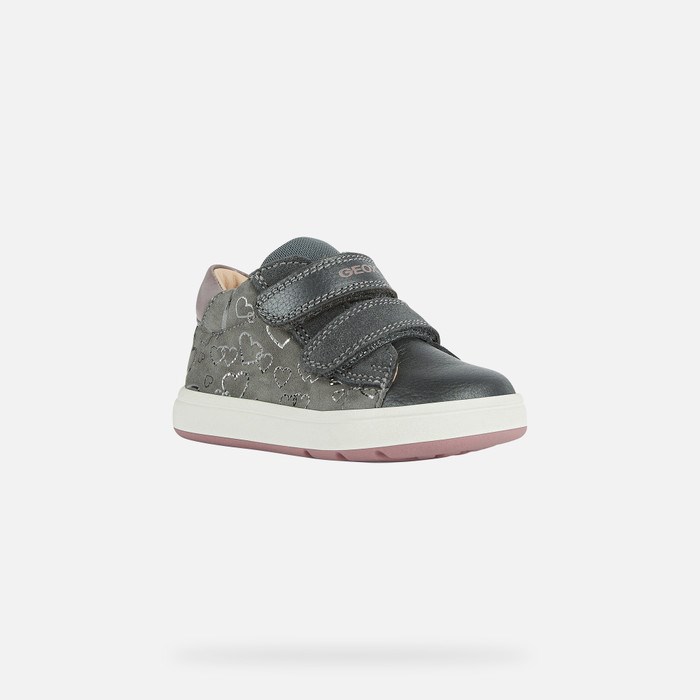 Geox Biglia Sneakers Baby Mørkegrå Mørkelyserød | 61395-OKJD