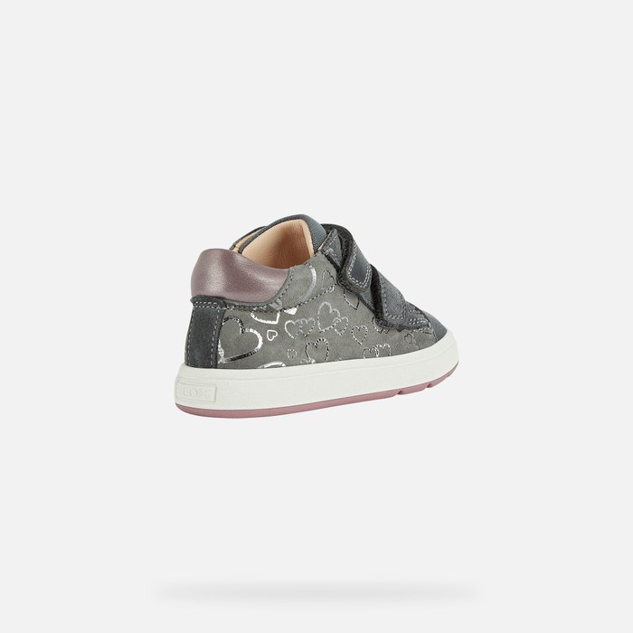 Geox Biglia Sneakers Baby Mørkegrå Mørkelyserød | 61395-OKJD