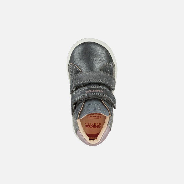 Geox Biglia Sneakers Baby Mørkegrå Mørkelyserød | 61395-OKJD