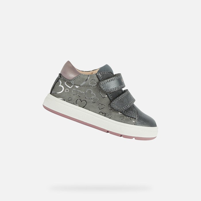 Geox Biglia Sneakers Baby Mørkegrå Mørkelyserød | 61395-OKJD