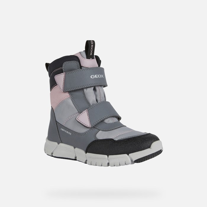 Geox Flexyper Abx Mid-calf Boots Drenge Grå Lyserød | 67483-VRKG