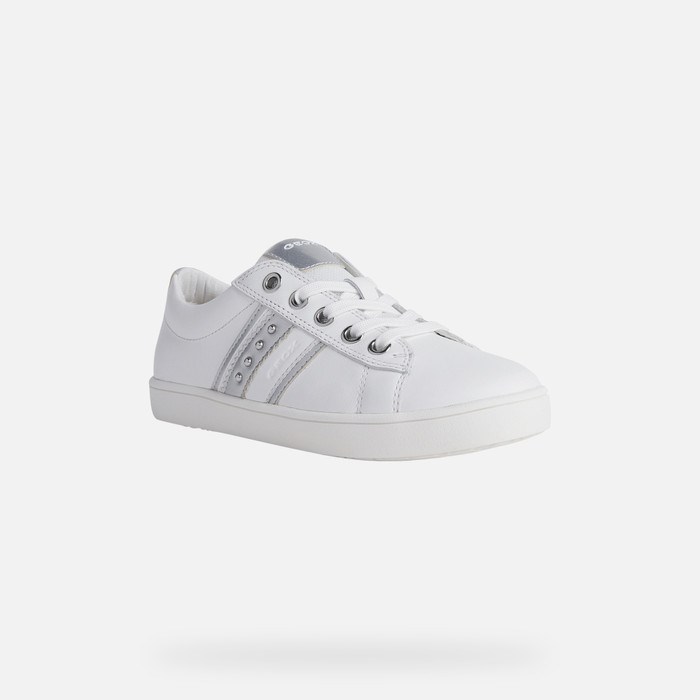 Geox Kathe Sneakers Pige Hvide Sølv | 95784-DUOA