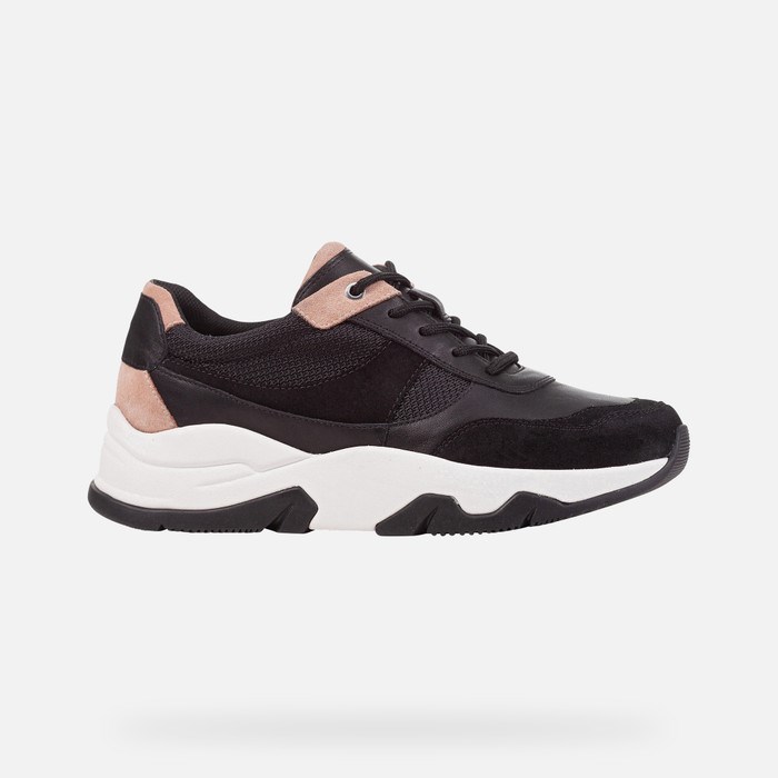 Geox Kristene Sneakers Dame Sort Mørkelyserød | 29857-BNRE