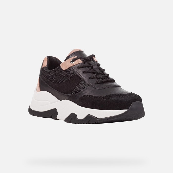 Geox Kristene Sneakers Dame Sort Mørkelyserød | 29857-BNRE