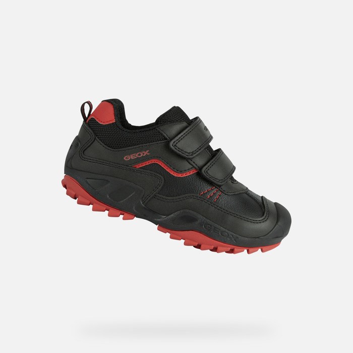 Geox New Savage Sneakers Drenge Sort Rød | 62415-XLSZ