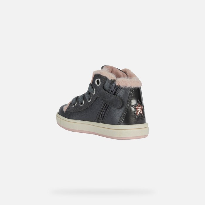 Geox Trottola Sneakers Baby Mørkegrå Mørkelyserød | 37805-ENJK