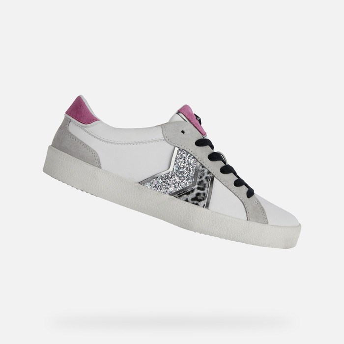 Geox Warley Sneakers Dame Hvide Fuchsia | 96857-WYIH